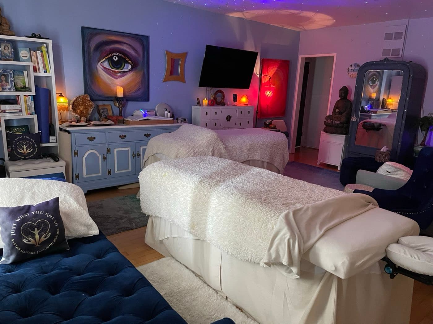 Santa Monica studio treatment room with massage tables and ambient lighting